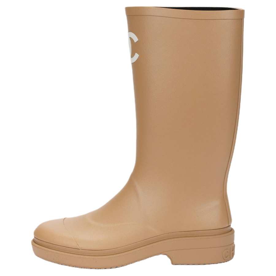CHANEL CHANEL Rubber Rain Boots Beige Women's