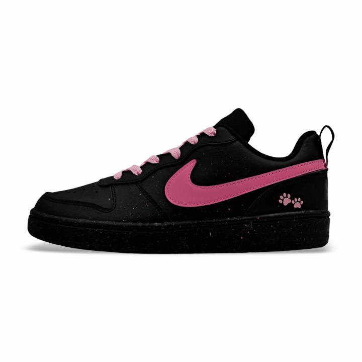 Nike Nike Court Borough Leather, Ink Splatter Pink Paw Abrasion Resistant Slip Resistant Low top Skateboard Shoes Black