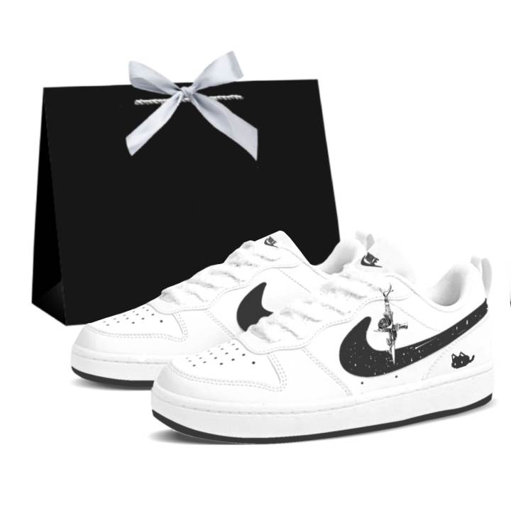 Nike Nike Court Borough 2 Pixel Kitten Low top Skateboard Shoes Black White Teenagers