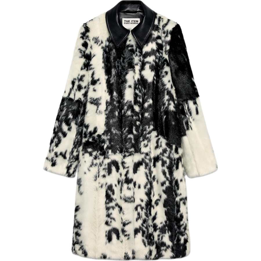 ZARA Coats Women's Black/White Lapel Moderate