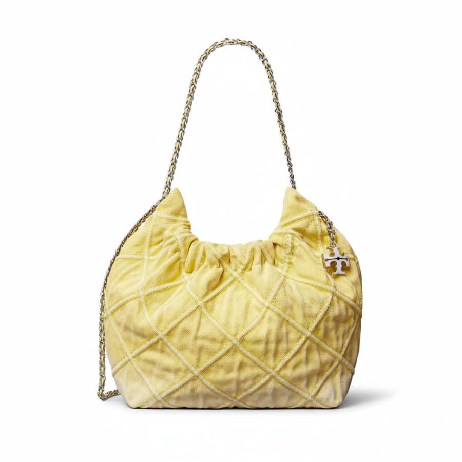 TORY BURCH Fleming Cotton Denim HOBO Crossbody Bag Mini Women's Yellow