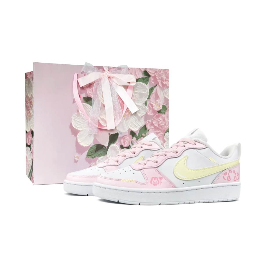 Nike Nike Court Borough Rabbit Hair Cream, Shopping Bag Abrasion Resistant Slip Resistant Low top Skateboard Shoes Pink