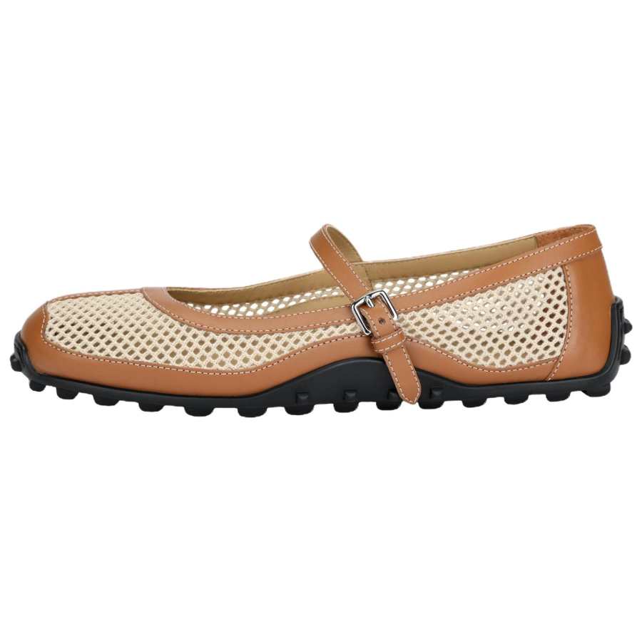 HERMES Kichu Flat Mary Jane Shoes 1.1cm Women's Linen Beige