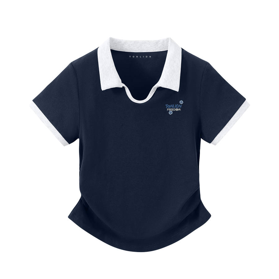 Tonlion T Shirts Women's Polo Collar Moderate Nipped In Waist