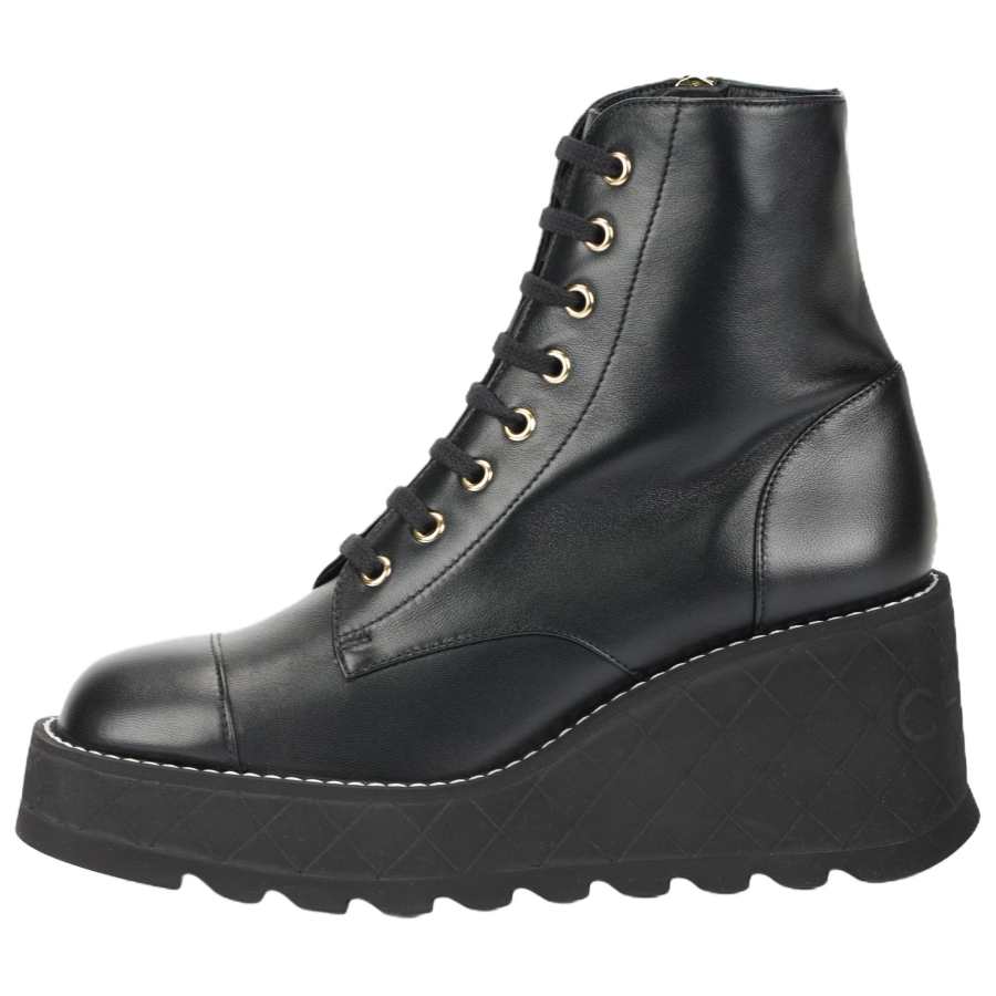 CHANEL Leather Fashion Trend Ankle Boots Women's Black
