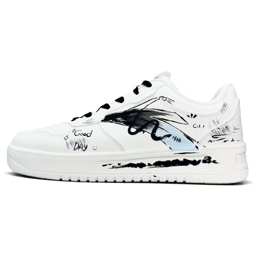 Anta Easy Sky Sketch Synthetic Leather Abrasion Resistant Breathable Low top Skateboard Shoes Unisex Black White