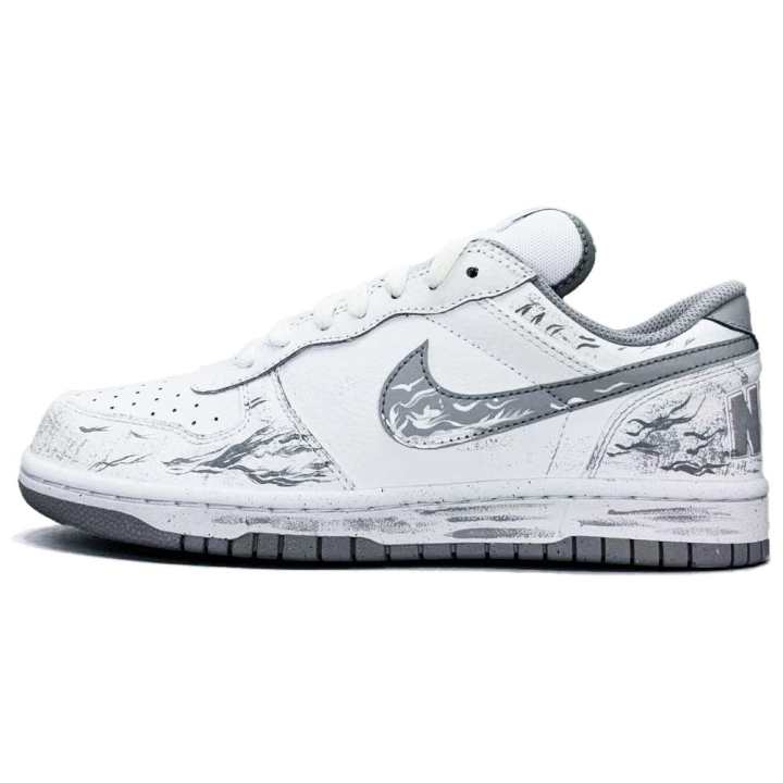 Nike Nike Big Magic Flame Waves Leather Abrasion Resistant Lightweight Low top Skateboard Shoes Unisex Black White
