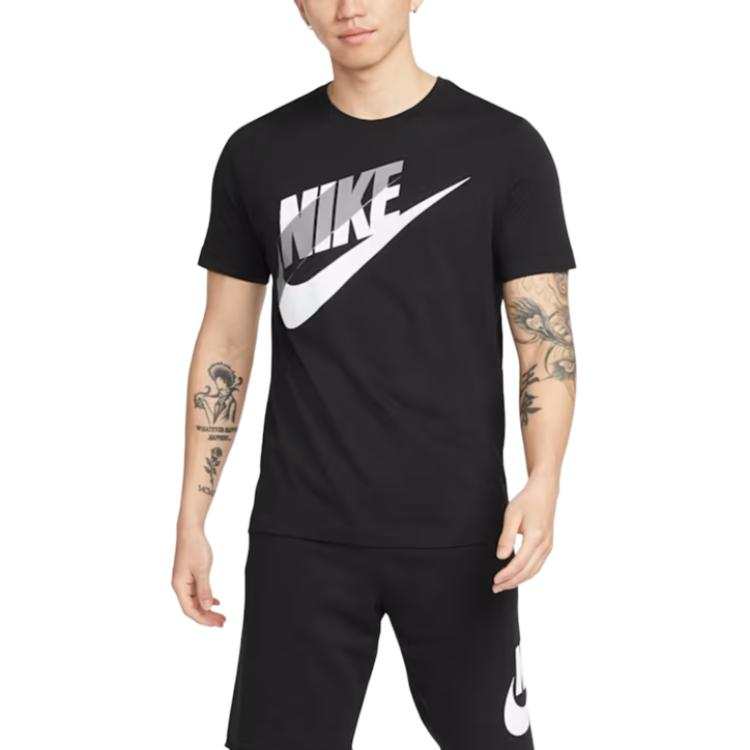 Nike Nike Sportswear T Shirts Men's Black/White Crew Neck Moderate Straight Fit