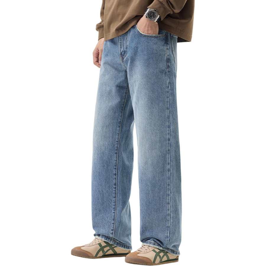 Tonlion Jeans Unisex Blue Tone Moderate Wide Leg Pants