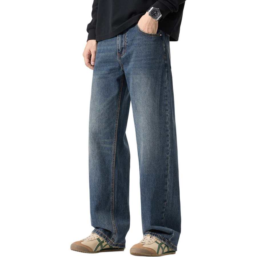 Tonlion Jeans Unisex Dark Blue Moderate Straight Fit Pants