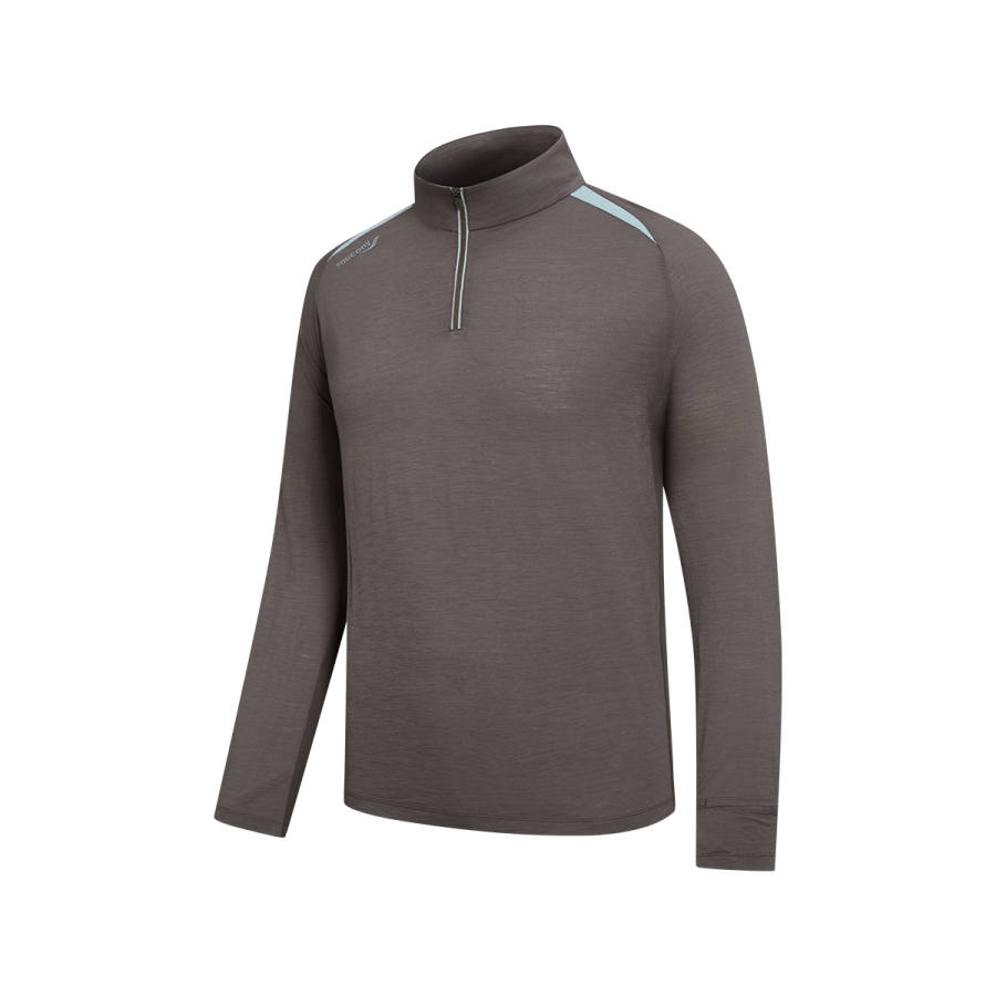 Saucony T Shirts Men's Fire Rock Brown Stand Collar Moderate