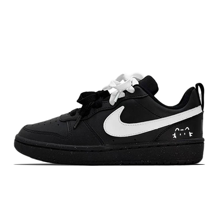 Nike Nike Court Borough Mysterious Kitten Leather Coverage Slip Resistant Low top Skateboard Shoes Women's Black White