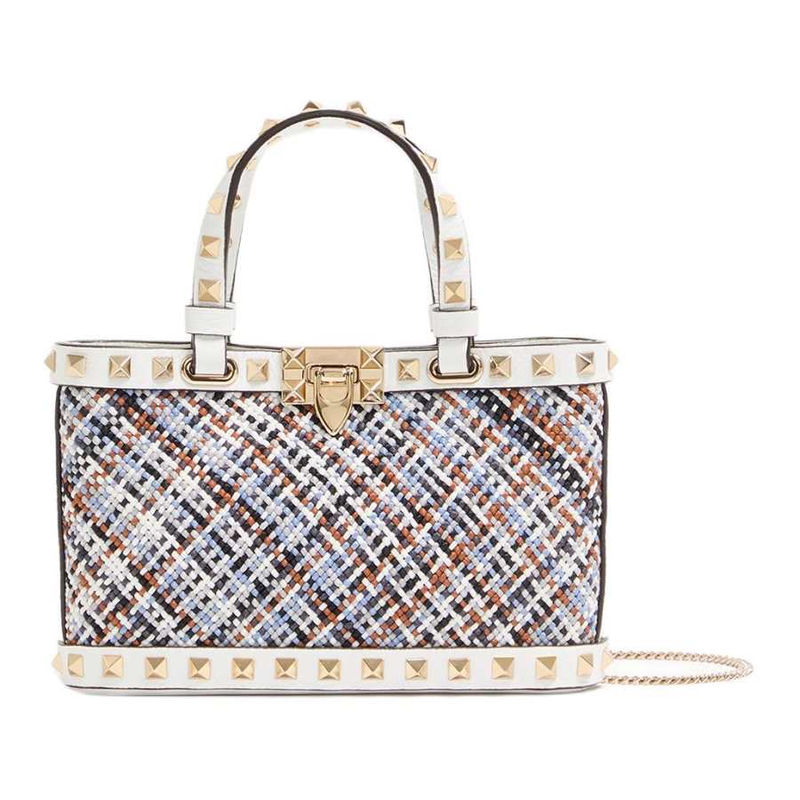 Valentino ROCKSTUD Cow Leather Handbag Mini Women's White & Multicolor
