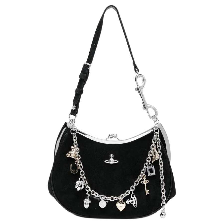 Vivienne Westwood Charm Calf Suede Shoulder Bag Regular Women's Black