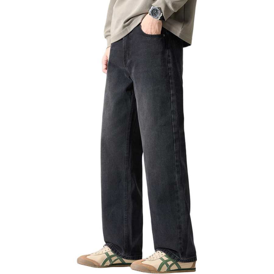 Tonlion Jeans Unisex Black Tone Moderate Straight Fit Pants