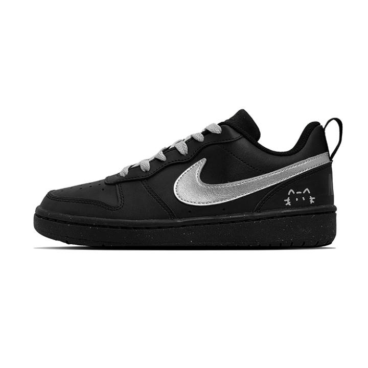 Nike Nike Court Borough Black Silver Kitten Leather Coverage Slip Resistant Low top Skateboard Shoes Women's Black White