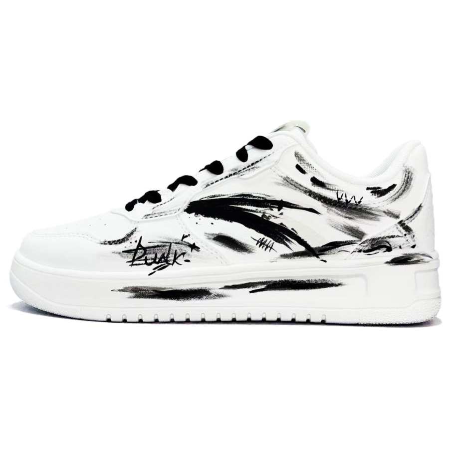 Anta Easy Street Graffiti Synthetic Leather Abrasion Resistant Lightweight Low top Skateboard Shoes Unisex Black White