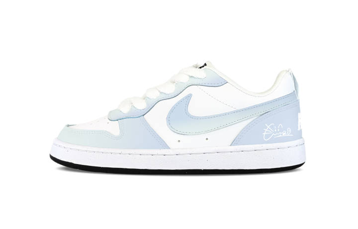 Nike Nike Court Borough Cloud Gap Shimmer Synthetic Leather Abrasion Resistant Low top Kids' Skateboarding Shoes Blue