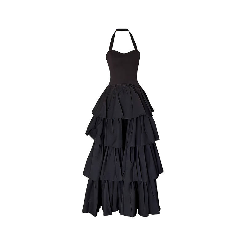 Aghr Slip Dresses Women's Black Halter Moderate Long