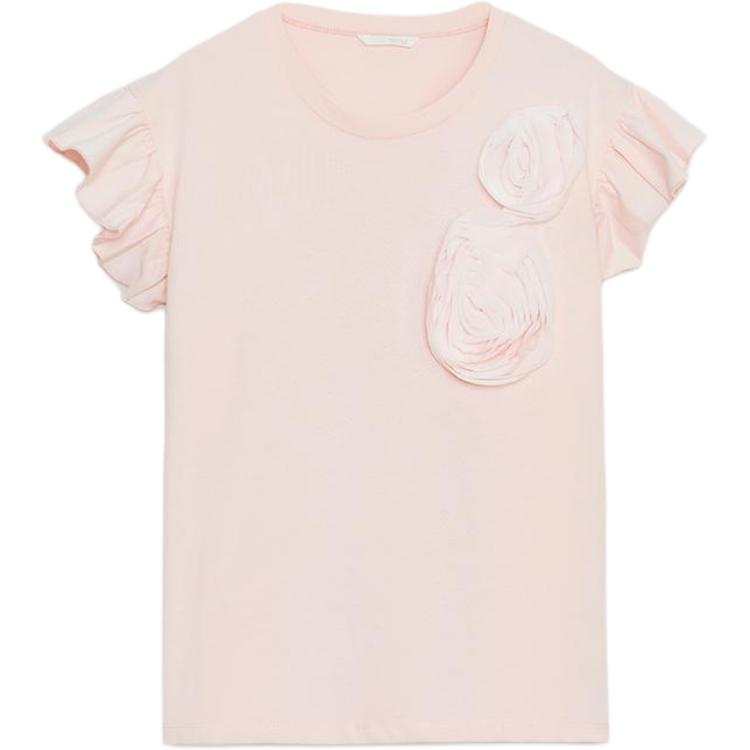ZARA T Shirts Women's Pink Crew Neck