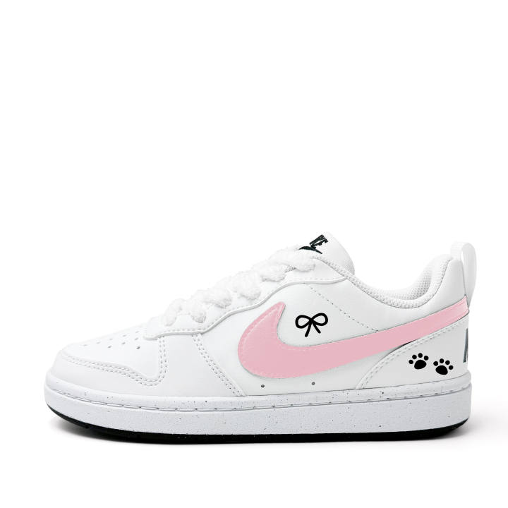 Nike Nike Court Borough Butterfly Cat Paw Synthetic Leather Abrasion Resistant Low top Kids' Skateboarding Shoes White