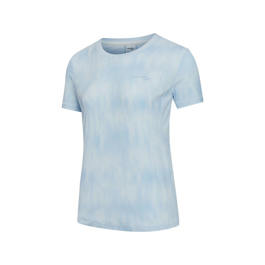 Saucony T Shirts Women's Blue White Tie Dye Tone Crew Neck Moderate