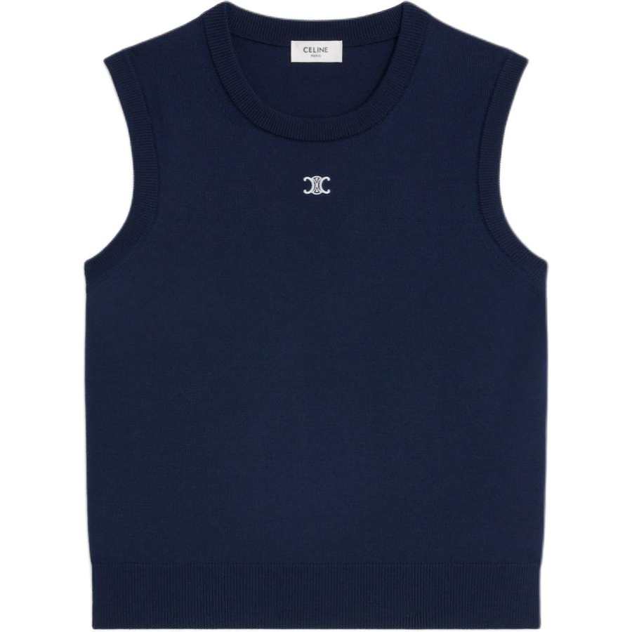 CELINE Tank Tops Women's Dark Blue Crew Neck Moderate Straight Fit