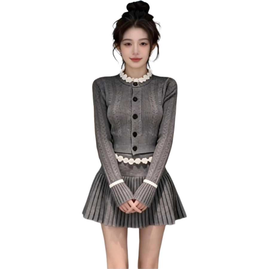 VENICEW Two Piece Skirt Sets Women's Crew Neck Moderate Extra Short