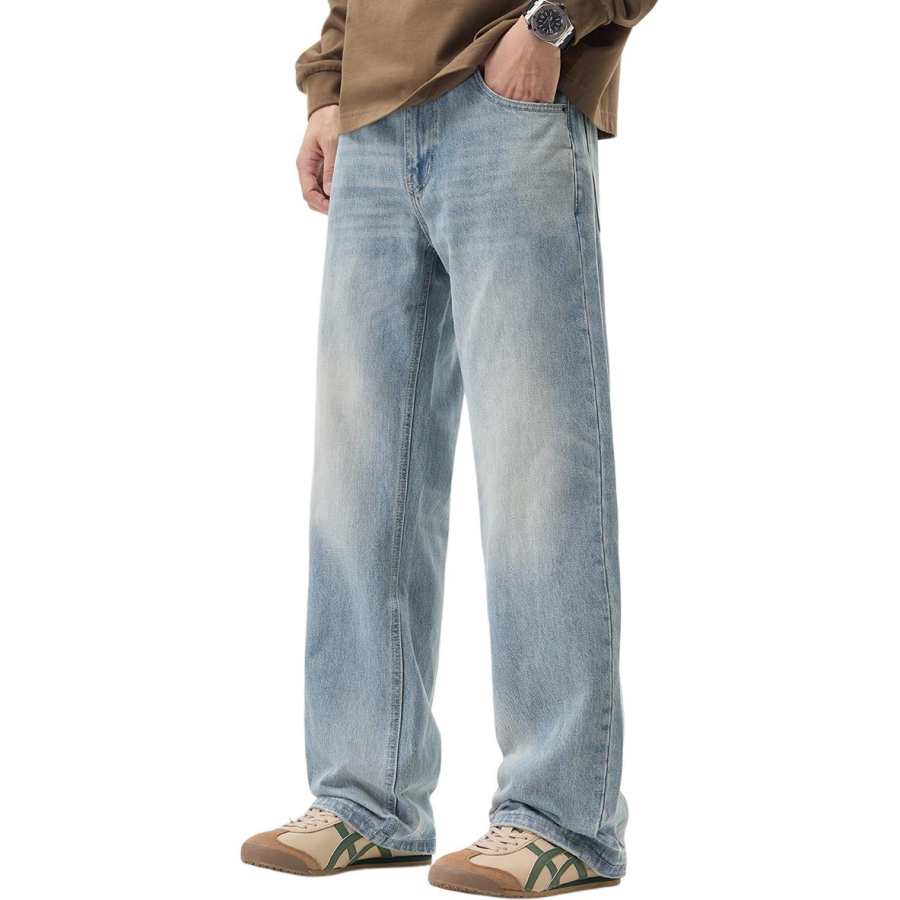 Tonlion Jeans Unisex Vintage Light Blue Moderate Wide Leg Pants