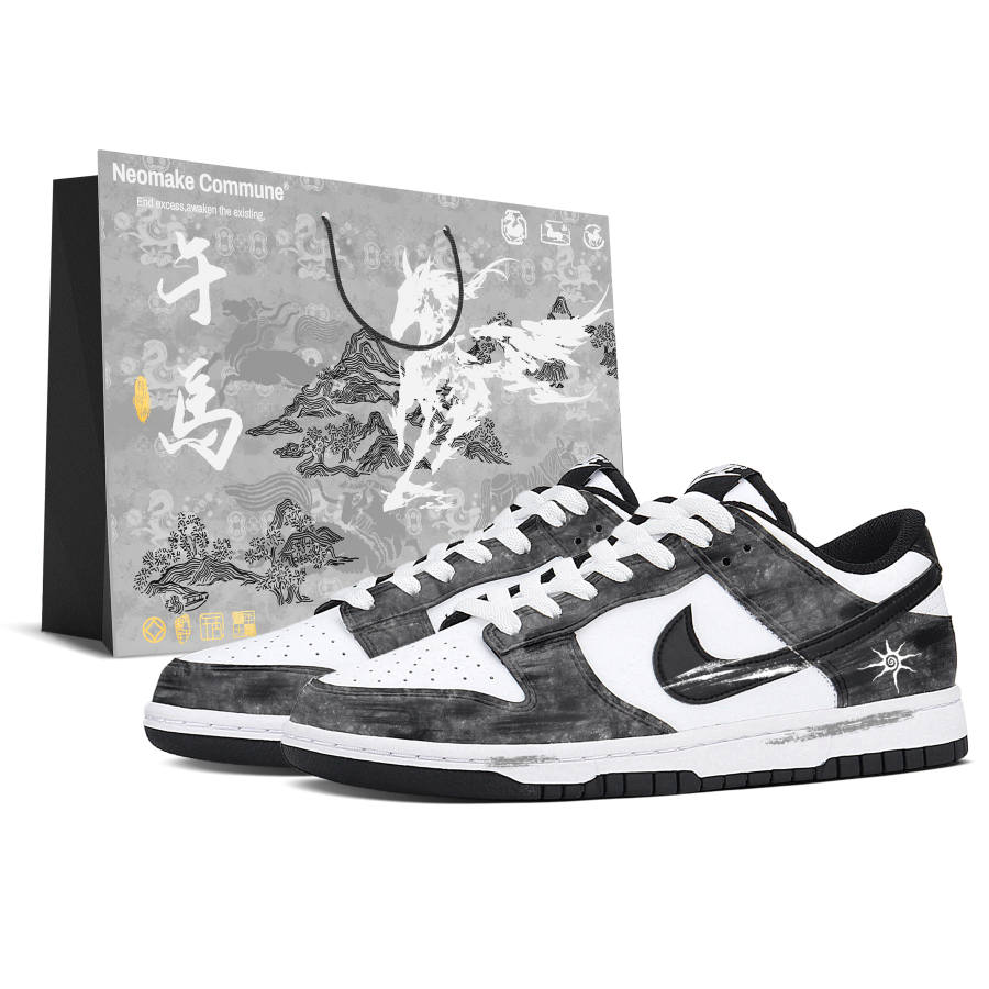 Nike Nike Dunk Ink Dyed White Moon Lightweight Breathable Low top Skateboard Shoes Unisex Black/White