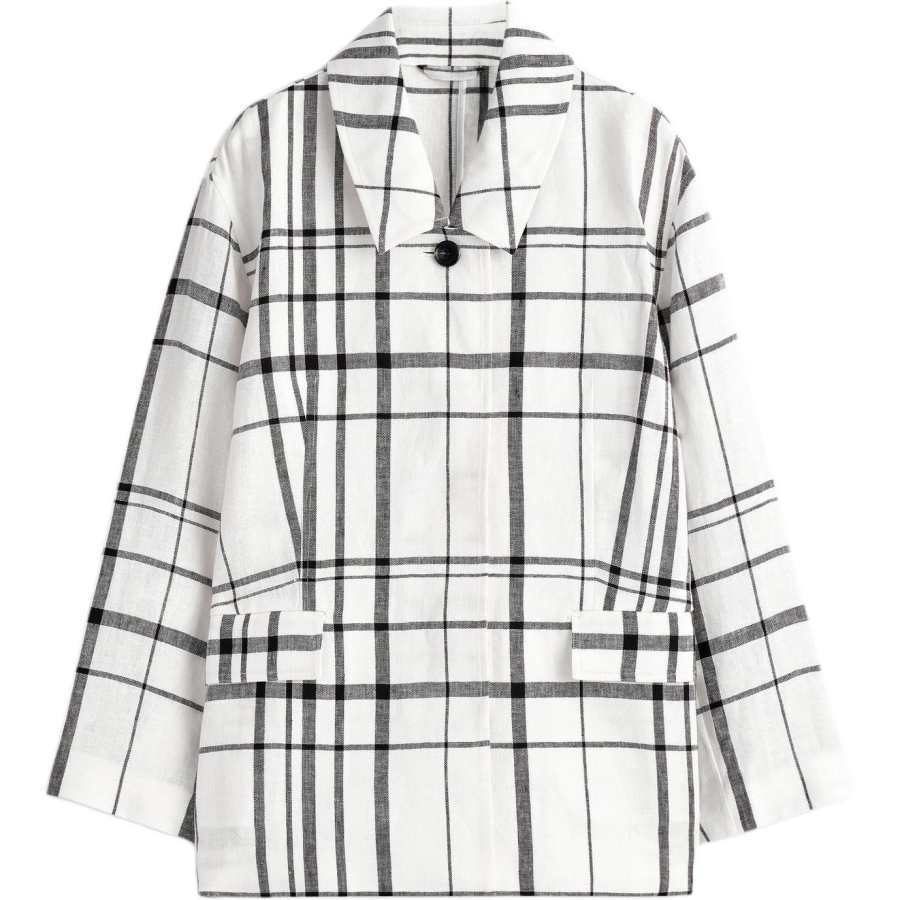 COS Jackets Women's White/Black Plaid Lapel Moderate Other