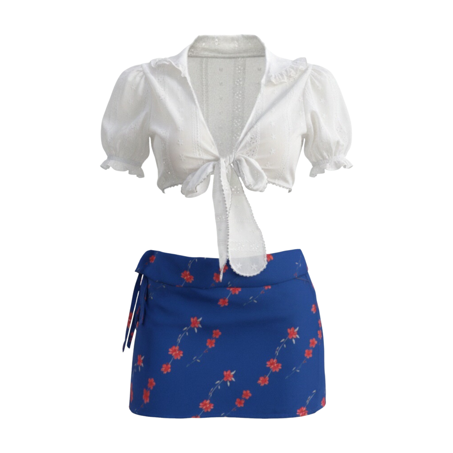 FINDSME GAGA Two Piece Skirt Sets Women's V Neck Thin Extra Short