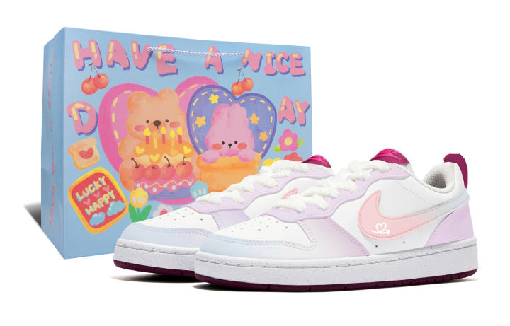 Nike Nike Court Borough Taro Paste Jelly Artificial Leather Lightweight Breathable Low top Skateboard Shoes Women's