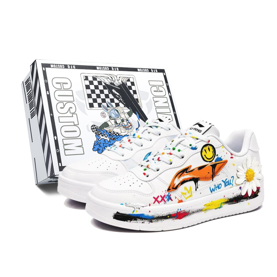 Li-Ning Li Ning White Petal Sunny Chrysanthemum, Gift Box Cushioning Low top Skateboard Shoes Men's White