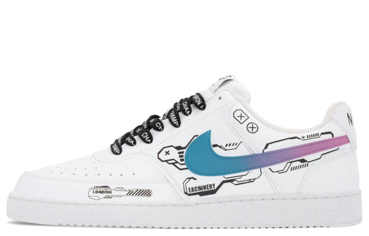Nike Nike Court Vision 1 Cyber Cotton Cushioning Slip Resistant Low top Skateboard Shoes Unisex Blue Pink White