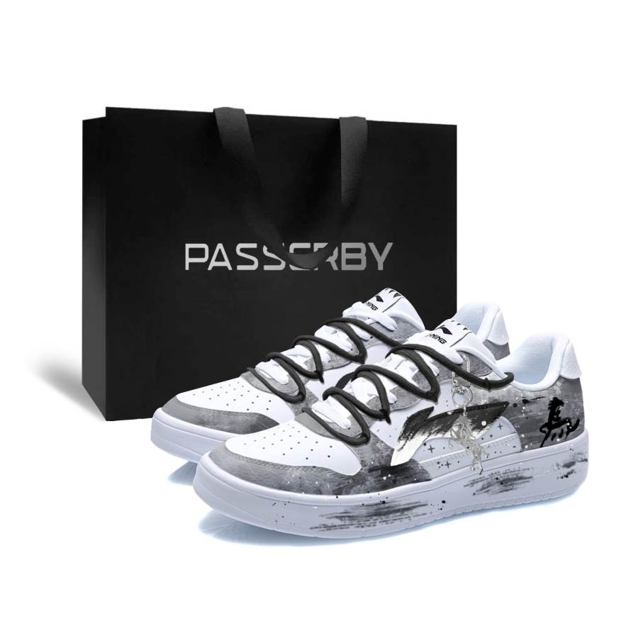 Li-Ning Li Ning Floating Boat Cushioning Height Increasing Breathable Low top Skateboard Shoes Men's Black Gray