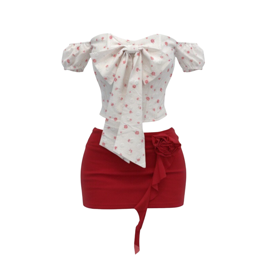 FINDSME GAGA Two Piece Skirt Sets Women's Boat Neck Thin Extra Short