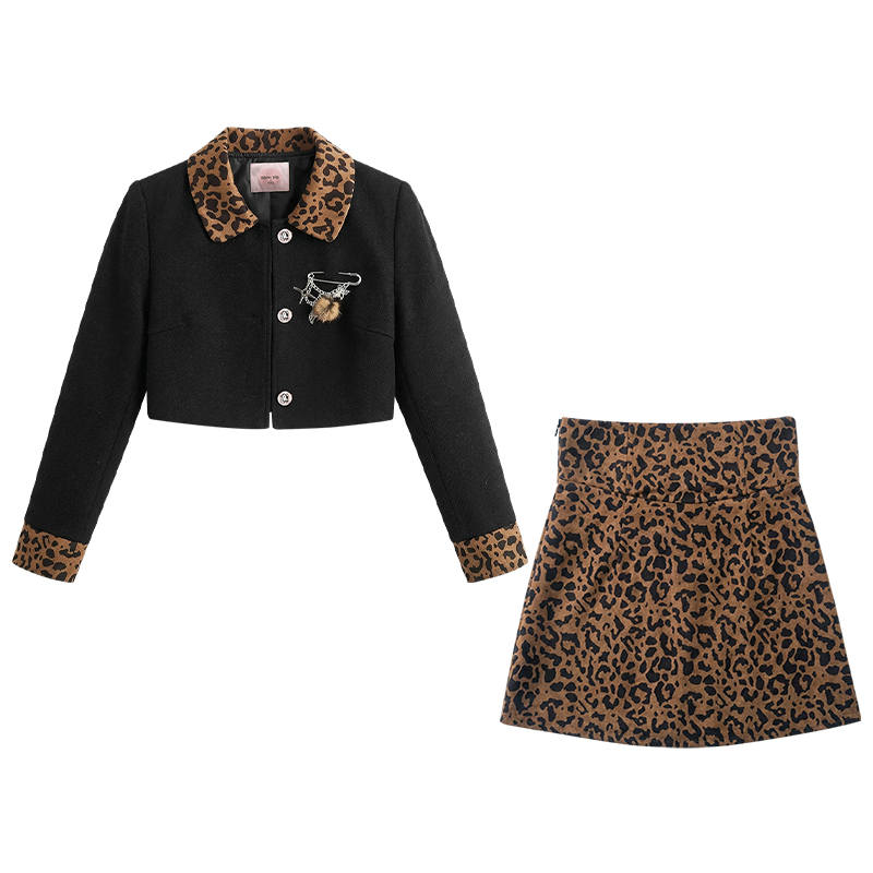 FABRIC PIG Two Piece Skirt Sets Women's Lapel Moderate Short