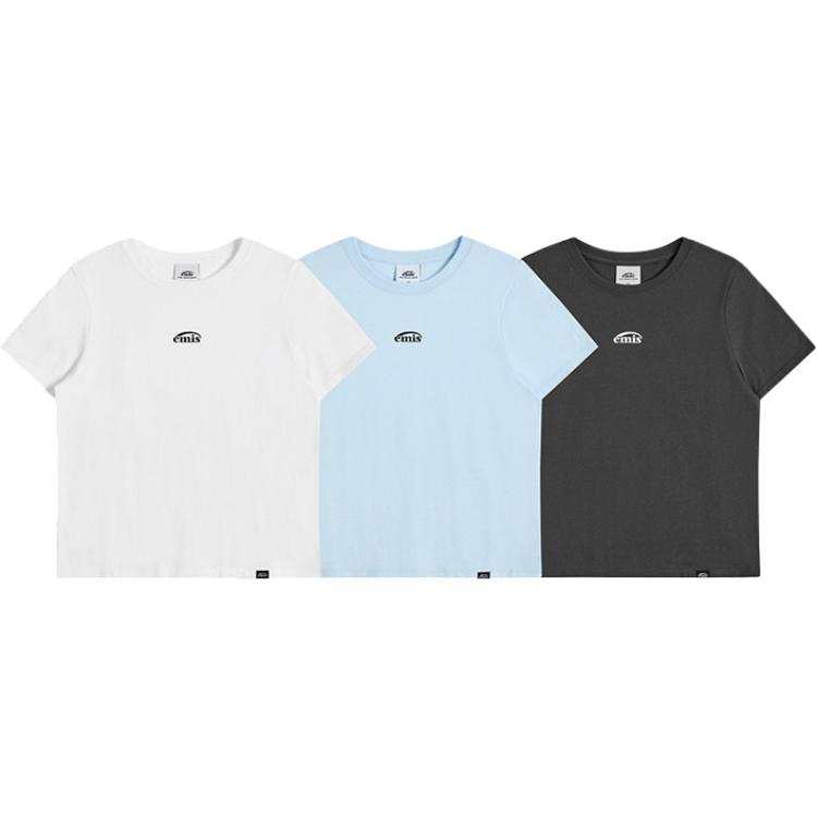 Emis T Shirts Women's White/Light Blue/Charcoal Gray Crew Neck