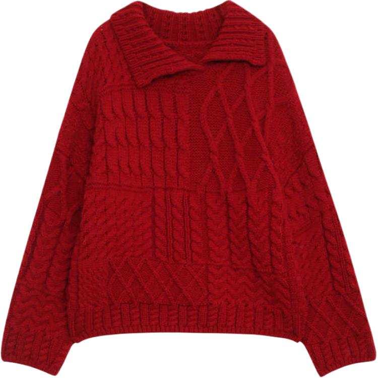 VENICEW Knitwear Women's Red Lapel Moderate