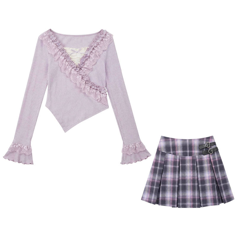 FABRIC PIG Two Piece Skirt Sets Women's Crew Neck Moderate