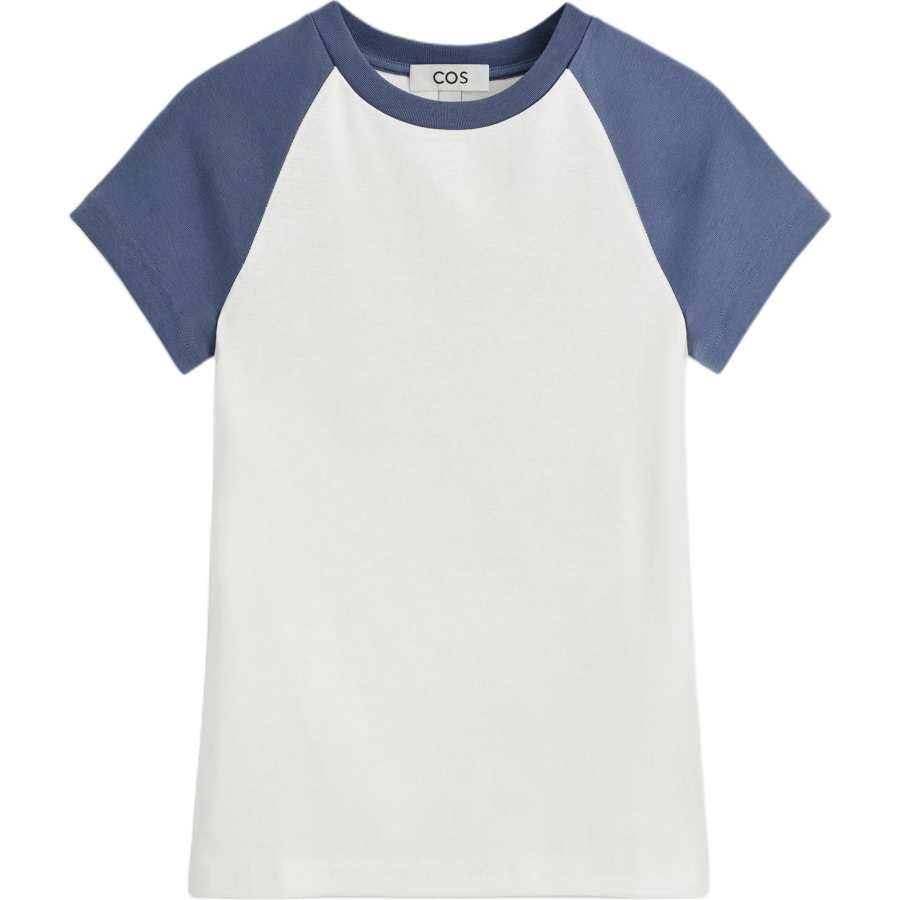 COS T Shirts Women's White/Blue Crew Neck