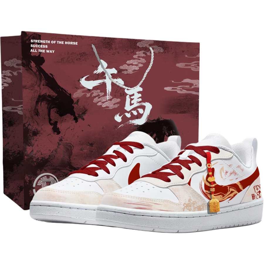 Nike Nike Court Borough Ink Dyed Crimson Horse Leather Low top Kids' Skateboarding Shoes White Red Teenagers