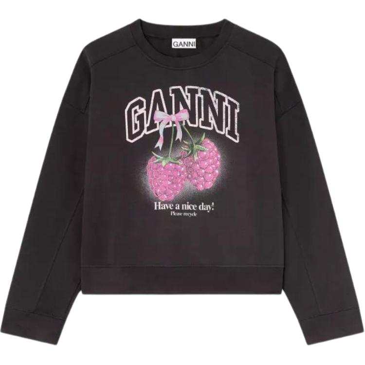 GANNI Ganni Raspberry-Print Crewneck Sweatshirt