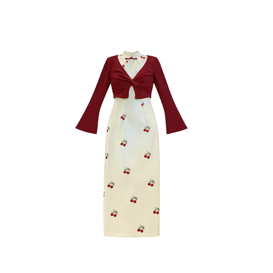 CPAURA Two Piece Skirt Sets Women's Stand Collar Moderate Long