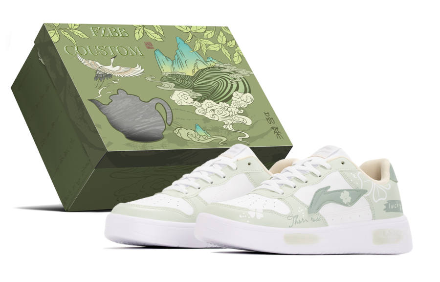 Li-Ning Li Ning Floating Boat Box, Lucky Clover Abrasion Resistant Slip Resistant Low top Skateboard Shoes Women's Green White