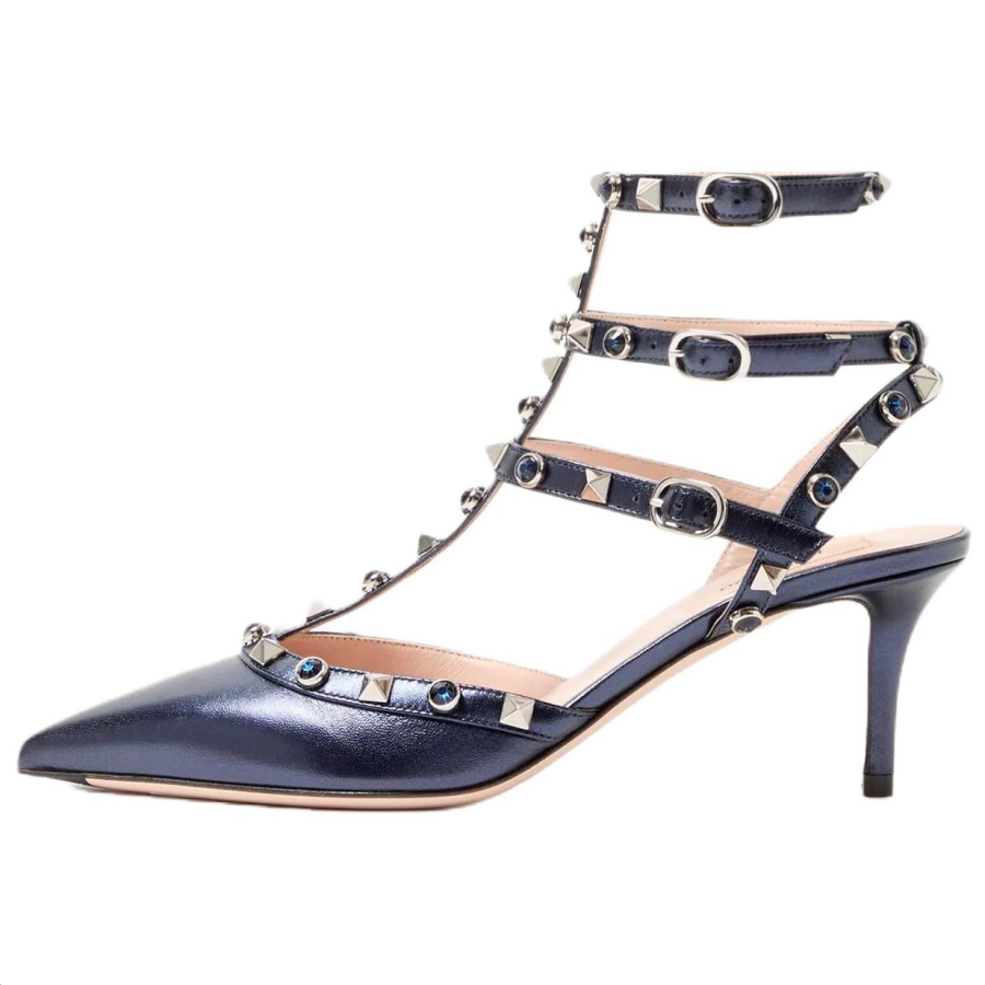 Valentino Valentino Rockstud Leather Slim Heel High Heels 6.5cm Women's Blue