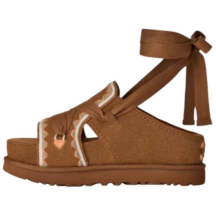 UGG Golden Family Glitter Gold One Strap Sandals Women's Chestnut