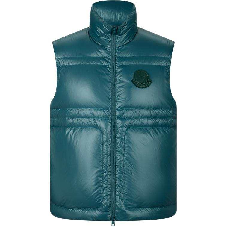 Moncler Down Vests Men's Cyan Stand Collar Moderate Straight Fit