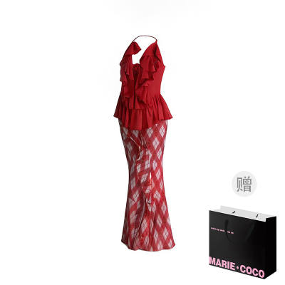 MARIE·COCO Two Piece Skirt Sets Women's V Neck Moderate Mid Length
